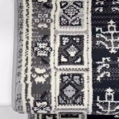 runrug Mayan Grey Stair Runner Carpet, Stain-Resistant and Anti-Static, W: 70 cm, L: 690 cm – 4