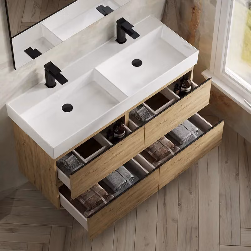 Banyetti Vatilla 1200mm Wall Hung Vanity with Veneto 2 Tap Hole Basin in Ostippo Light Oak – 3