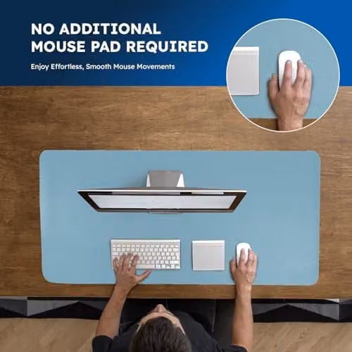Desiretech Reversible PU Leather Desk Mat, Waterproof, Blue and Silver, W: 80 cm x D: 40 cm – 8