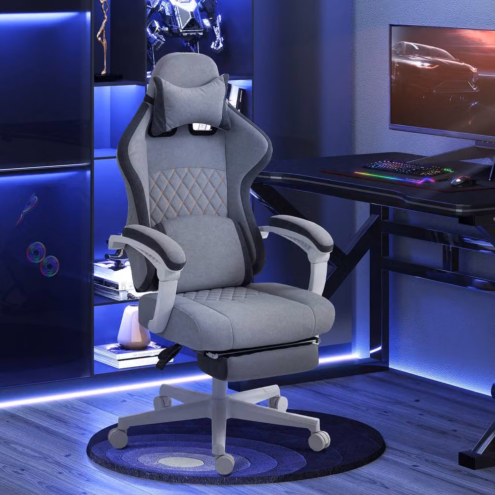 STILVORA Grey Fabric Gaming Chair with Headrest and Armrests – 2