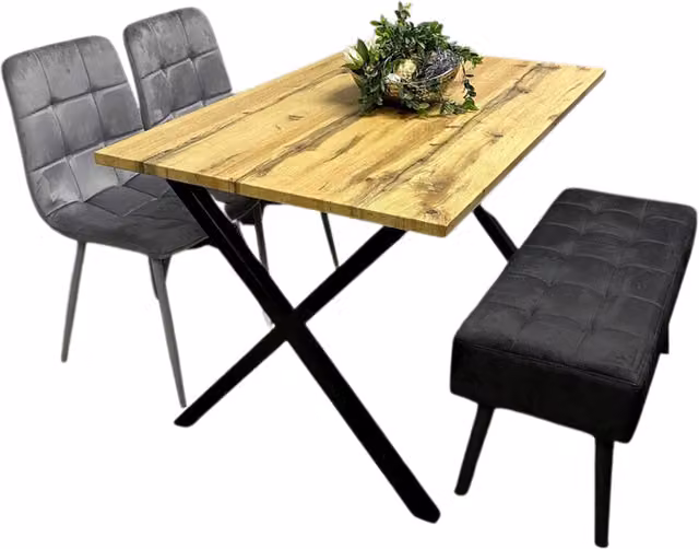 Kosy Koala Modern Rectangular Dining Table with Velvet Chairs and Bench Set in Grey