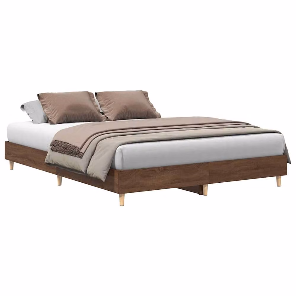 Berkfield Home Durable Bed Frame in Brown Oak, W/D/H: 140 x 25 x 203 cm – 2