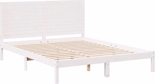 Berkfield Home Extra Long Decorative Solid Wood Bed Frame in White W/D/H: 140 x 215.5 x 100 cm