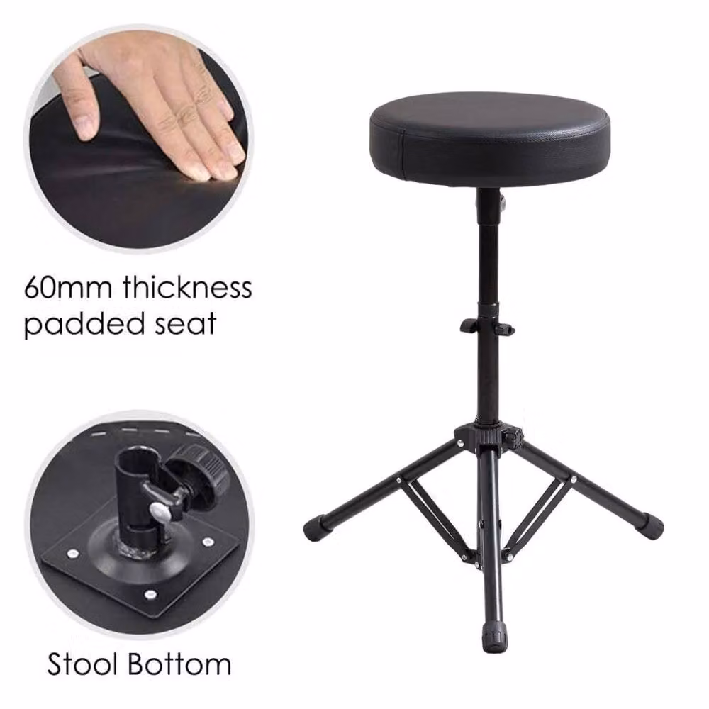 KORVIXA Portable Adjustable Drum Stool with Black Synthetic Leather Seat – 2