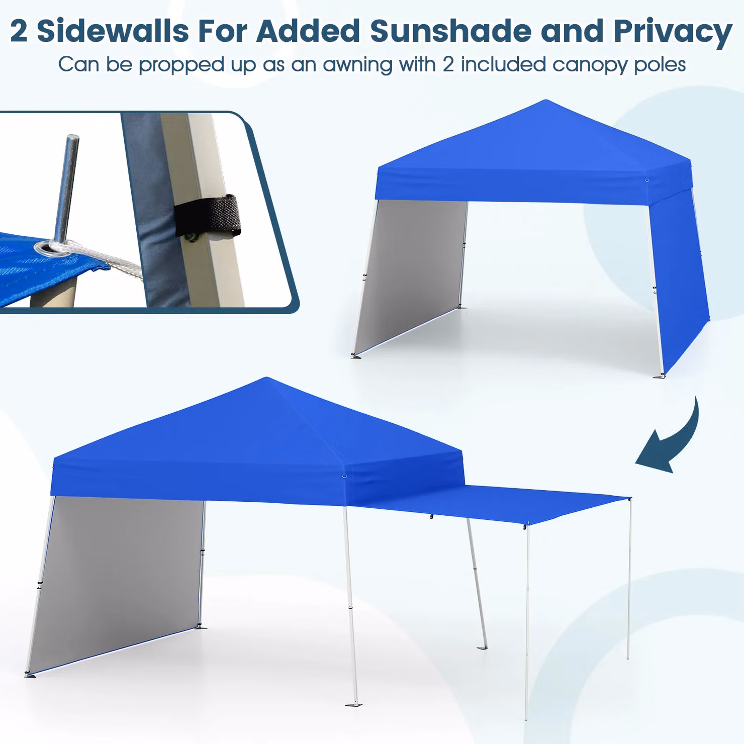 Costway Blue Outdoor Pop Up Canopy Tent with UPF 50+ Sun Shelter, W: 426.72 cm, D: 277.37 cm – 7