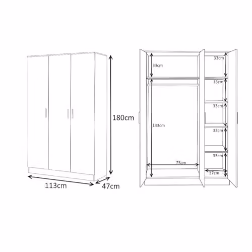 Reflect Gloss Wardrobe Bundle with 3-Door and 2-Door Plain Designs in Black Gloss and Matt Black – 3