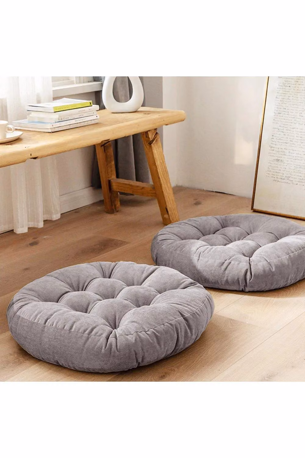 Garden Sanctuary Grey Round Corduroy Seat Cushion Tatami Futon, Diameter: 50 cm – 2