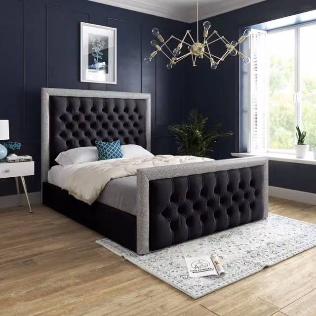 DS Living Cheltenham Upholstered Bed Frame in Black Velvet, W/D/H: 180 x 200 cm – 1