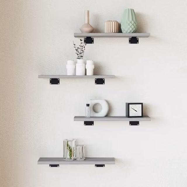 Berkfield Home Set of 4 Grey Sonoma Wall Shelves, W: 40 cm, D: 10 cm, H: 1.5 cm