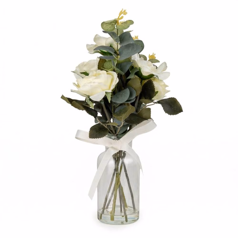 Madison & Mayfair White Artificial Roses in a Glass Vase – 2