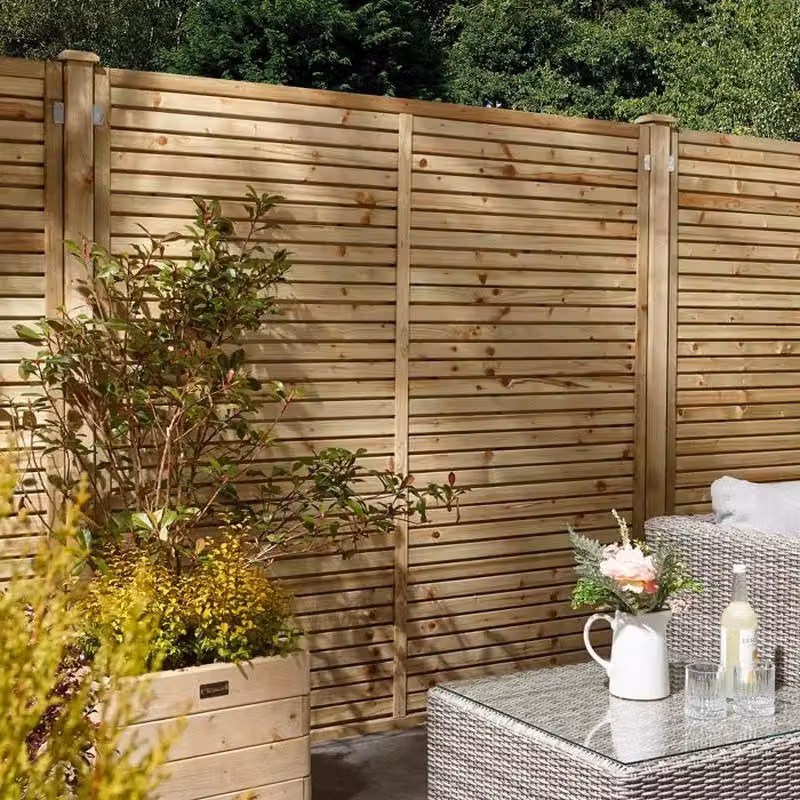 Cheshire Pack of 3 Pressure Treated Contemporary Wood Screen Panels in Brown – 4