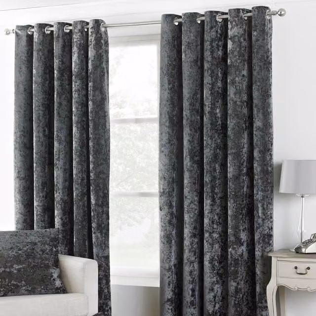 Make It A Home Verona Crushed Velvet Ringtop Eyelet Curtains, Grey, W: 183 cm, H: 229 cm