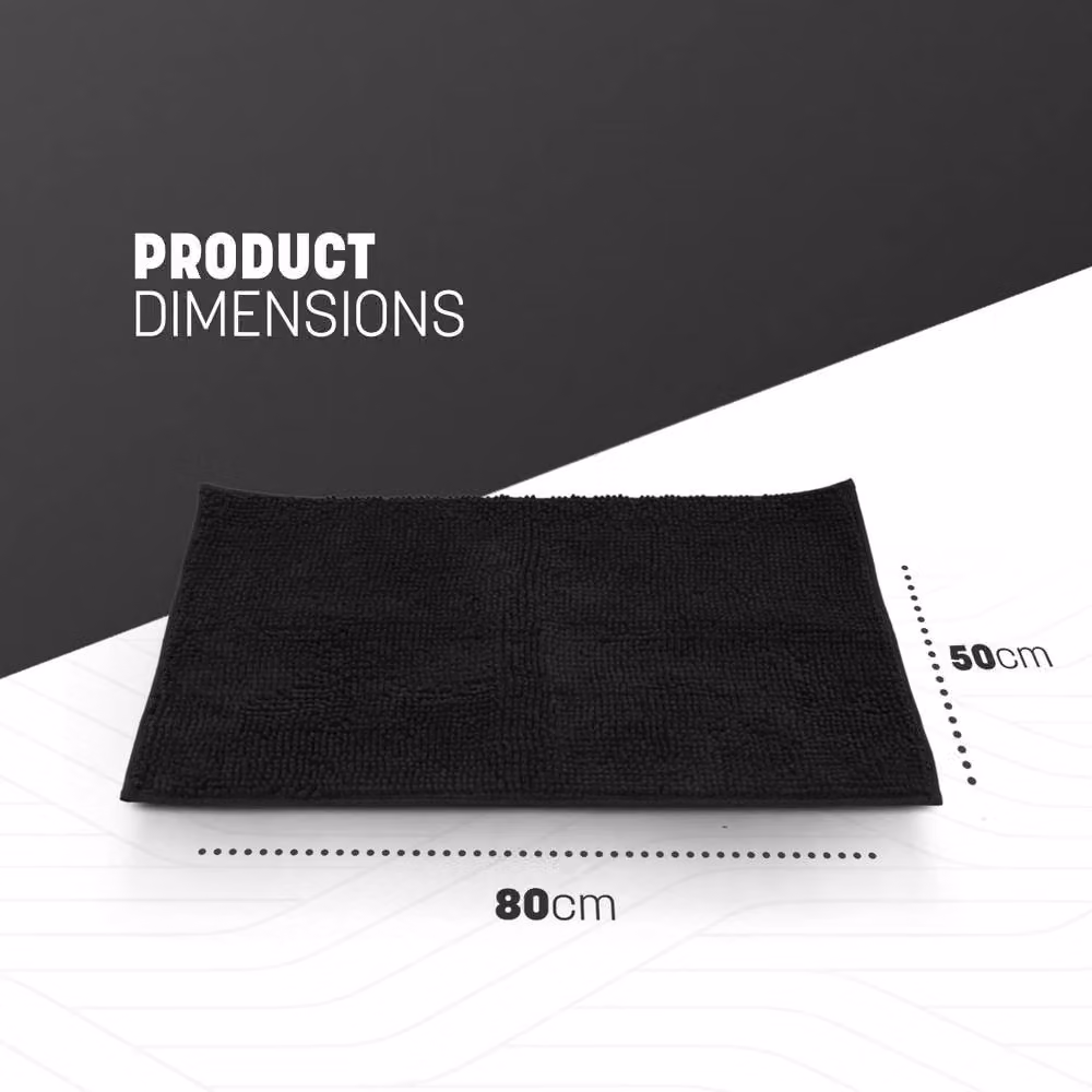 Keplin Non-Slip Microfibre Bath and Toilet Mat in Black, W: 50 cm, D: 80 cm – 2