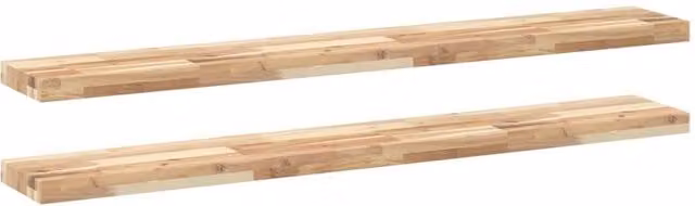 Berkfield Home Set of 2 Floating Shelves in Brown Untreated Solid Acacia Wood, W/D/H: 140 x 20 x 4 cm