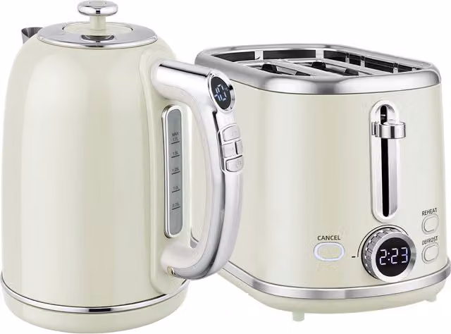 HOMCOM Retro Polished Kettle and Toaster Set in Grey with PID Control and Keep Warm Function