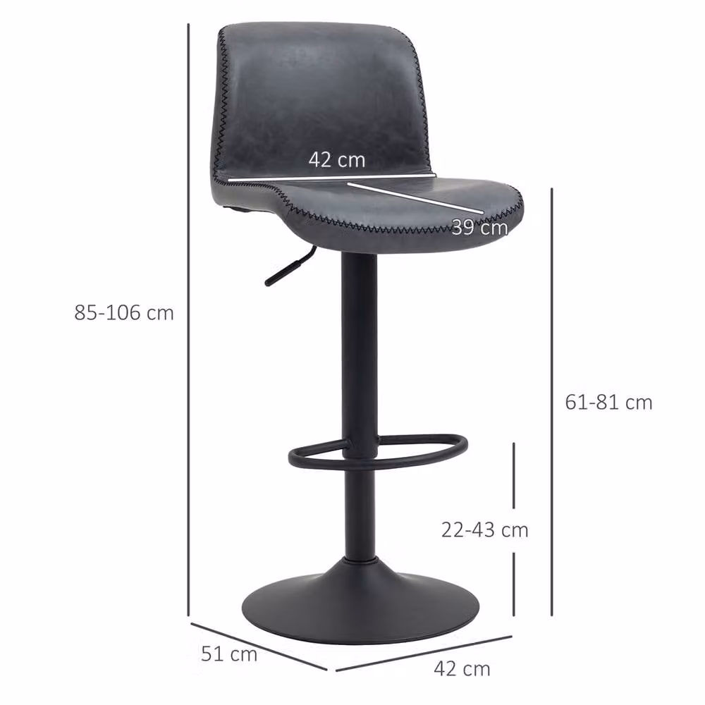 KORVIXA Set of 2 Modern Height Adjustable Bar Stools in Dark Grey – 2