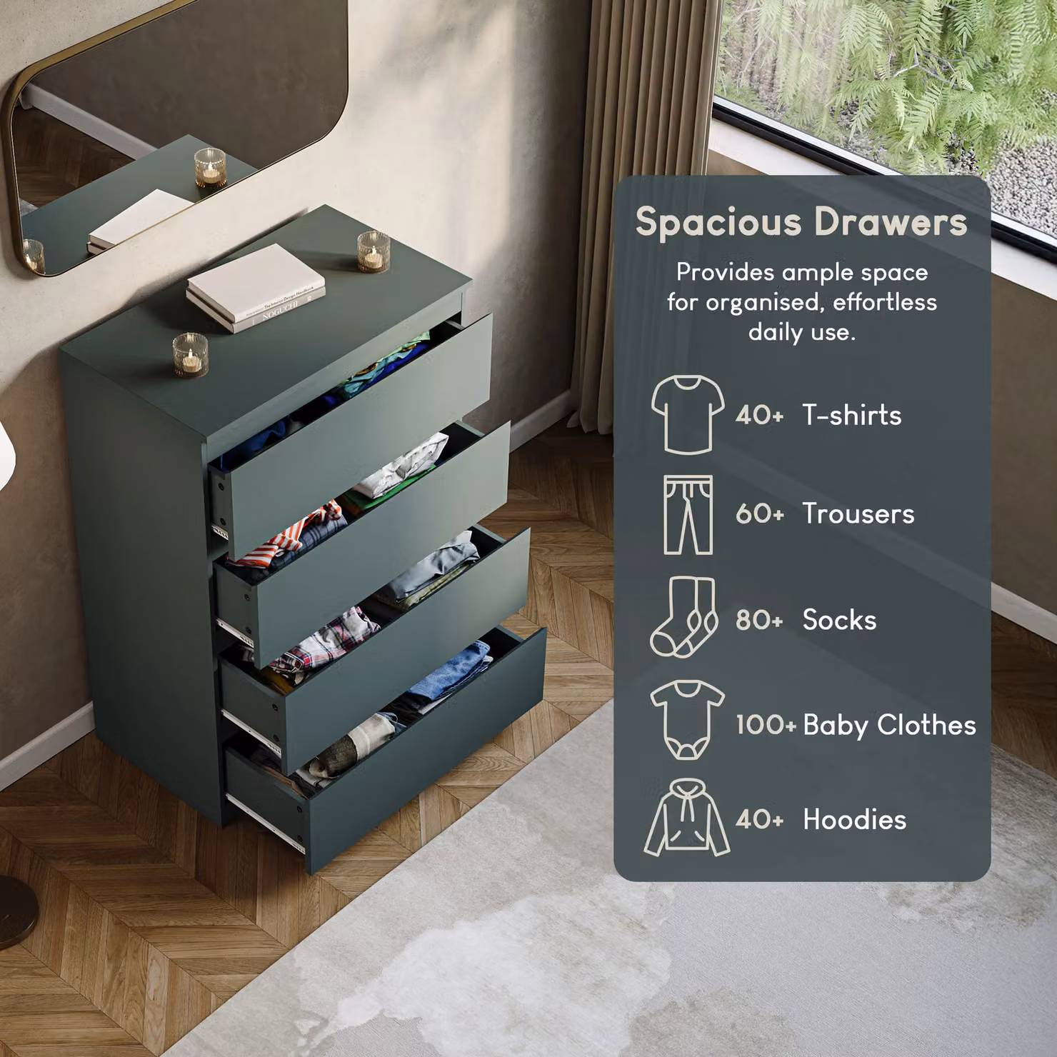 Vida Designs Denver 4 Drawer Chest of Drawers in Green – 3