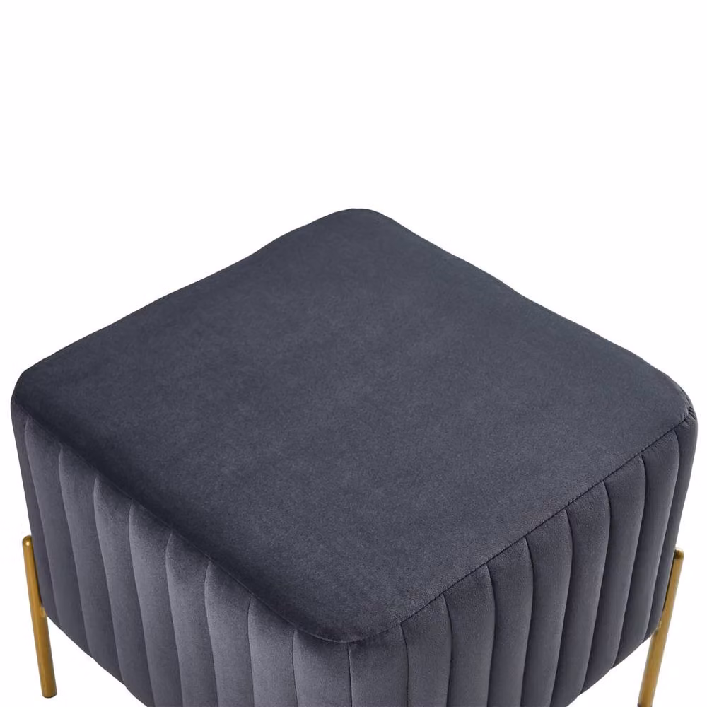 Wyld and Coco Velvet Footstool in Black with Gold Metal Legs, W/D/H: 47 x 47 x 47 cm – 4