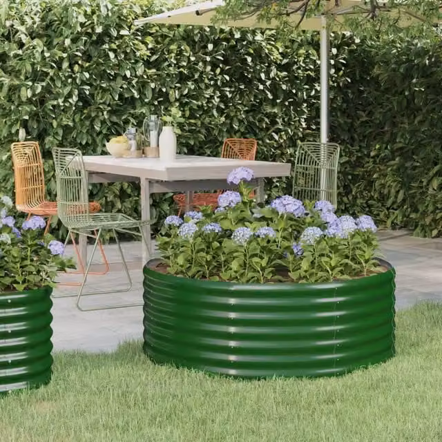 Berkfield Home Garden Green Powder-coated Steel Raised Bed W/D/H: 100 x 100 x 36 cm – 1