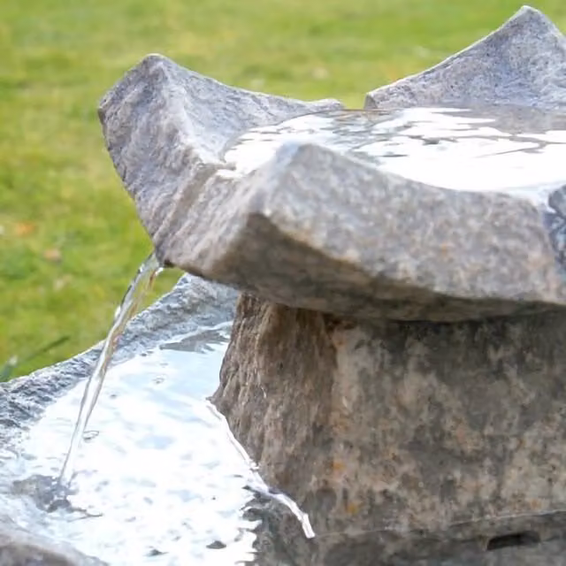 Primrose Solar Powered Pavilion Tiered Cascade Bird Bath and Water Feature in Grey Stone