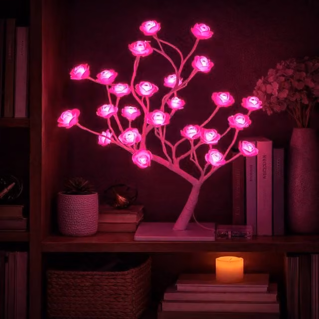 Simpa Rose Bonsai Style 32 LED Battery Operated Tabletop Lamp in Pink – 1