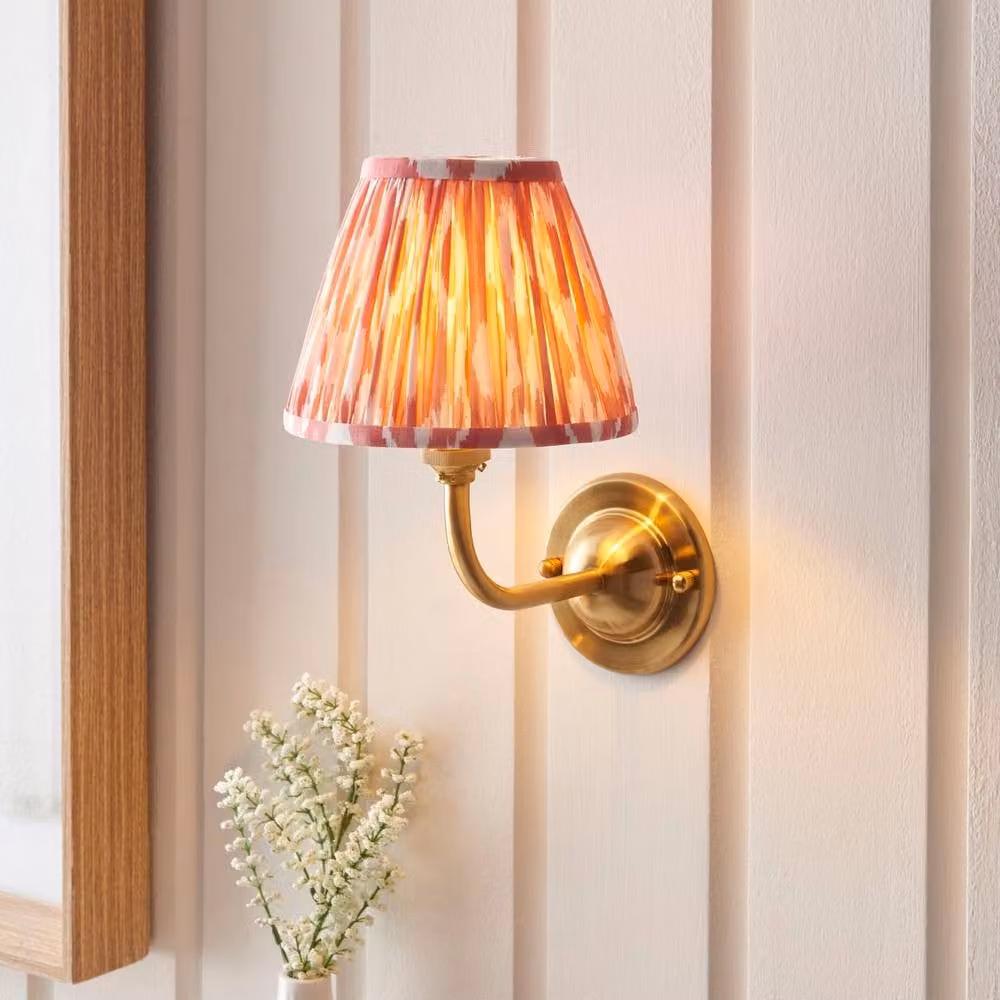 Netlighting Dome Arc Wall Light with Pink Multicolour Fabric Ikat Shade and Gold Brass Finish, Diameter: 16 cm, B22 – 2