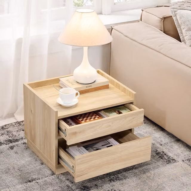 SoBuy Modern Natural Wood Bedside Table for Bedroom and Living Room
