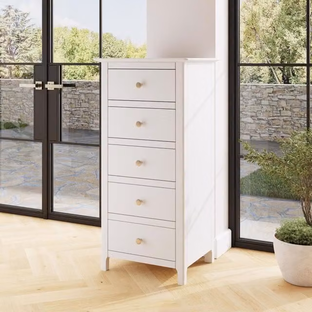 FWStyle Painted 5 Drawer Chest of Drawers in White