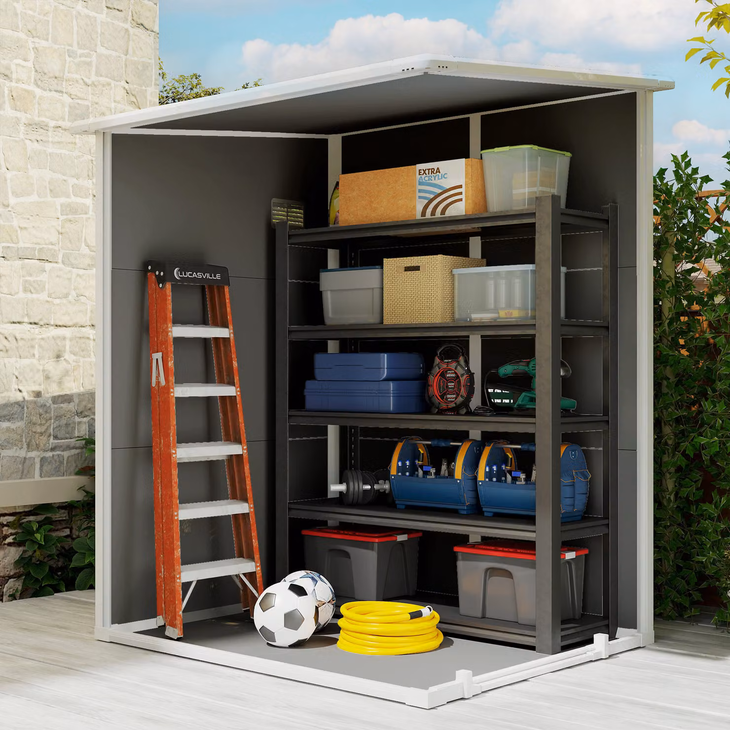 Outsunny Grey Lean-To Pent Shed with Windows and Lockable Door, W/D/H: 121.92 x 149.0 x 192.0 cm – 5