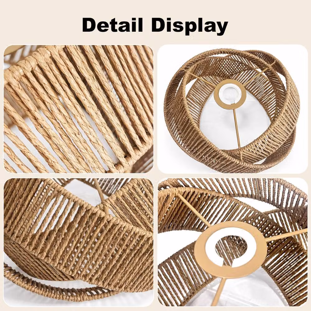 Voltico Brown Rattan Ring Pendant Lampshade, Handwoven Wicker Boho Ceiling Shade, Diameter: 30 cm – 3