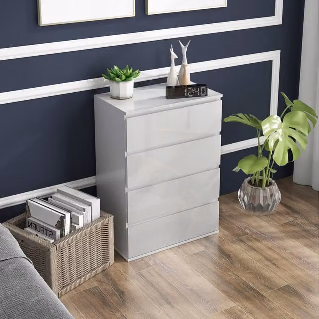 HOMCOM High Gloss White Chest of Drawers with Soft Closing Mechanism