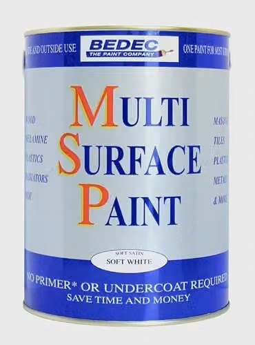 Bedec Multi Surface Paint Soft Satin in Soft White, 5 Litre