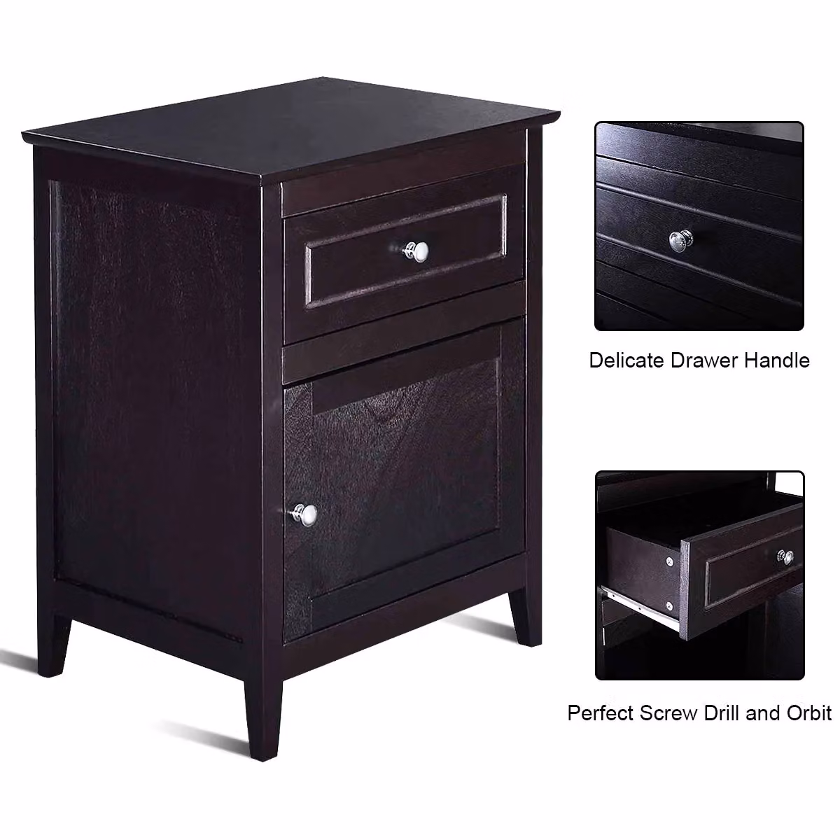 Costway 2-Tier Modern Bedroom Nightstand with Drawer in Black – 4