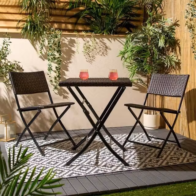 OHS Modern Brown Rattan and Metal Bistro Chair and Table Garden Set