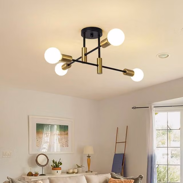 NIVOR Modern Sputnik 4-Light Flush Mount Ceiling Chandelier in Gold/Brass