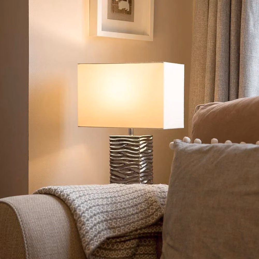 ValueLights Etienne Pair of Silver and White Ceramic Table Lamps – 4