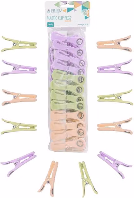 JVL Pack of 24 Plastic Clip Clothes Pegs in Multicolour and Green