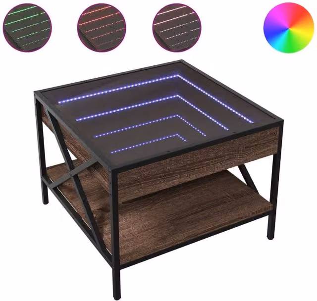 Berkfield Home Infinity LED Coffee Table in Brown Oak, W/D/H: 50 x 50 x 38 cm