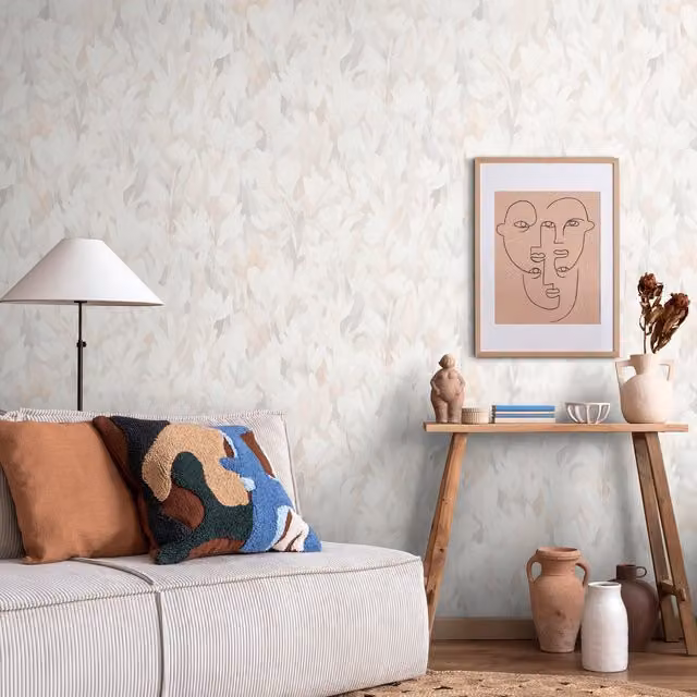 Erismann Pre-pasted Botanical Floral Vinyl Wallpaper in Beige, Blue, Sand, Green and Anthracite