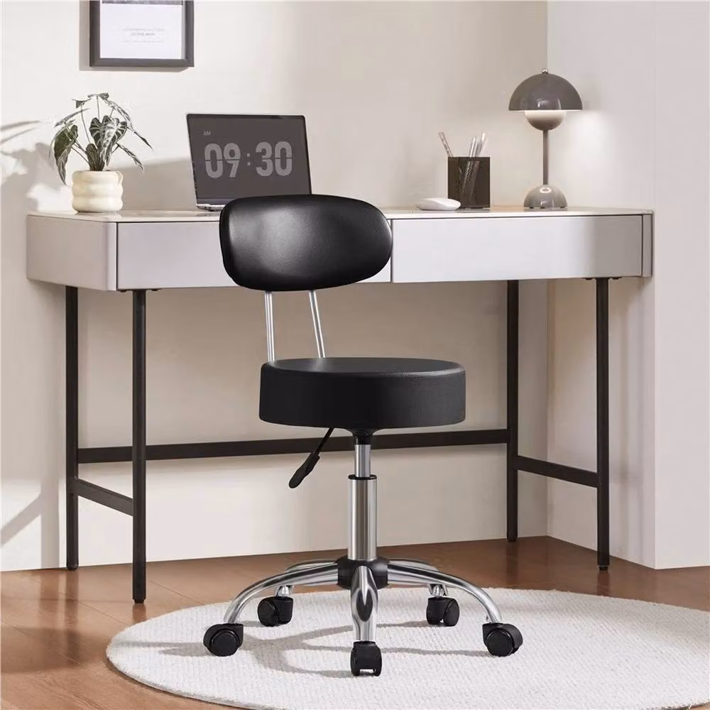 Kelvenix Black Faux Leather Swivel Salon Stool with Castors – 3