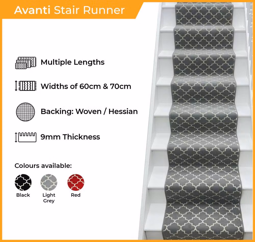 runrug Avanti Stair Runner Carpet in Black, W: 70 cm x L: 660 cm – 2