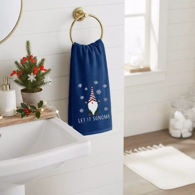 Velosso Christmas Gonks Navy Blue Cotton Hand Towels, 2 Pack