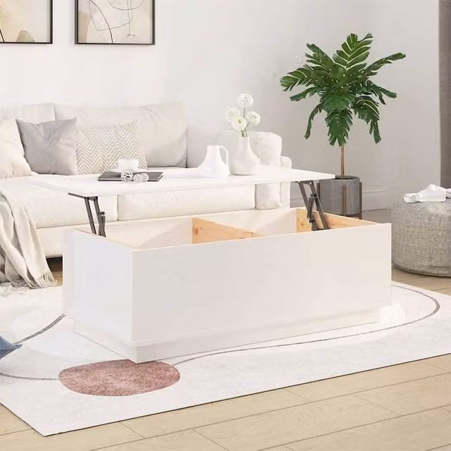 Berkfield Home Beautiful White Solid Wood Pine Coffee Table W: 100 cm, D: 50 cm, H: 35 cm