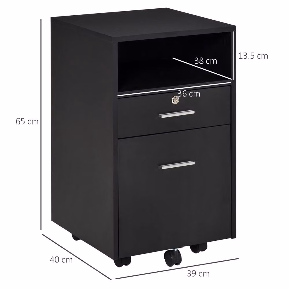 STILVORA Lockable 2-Drawer Filing Cabinet with Castors in Black – 4