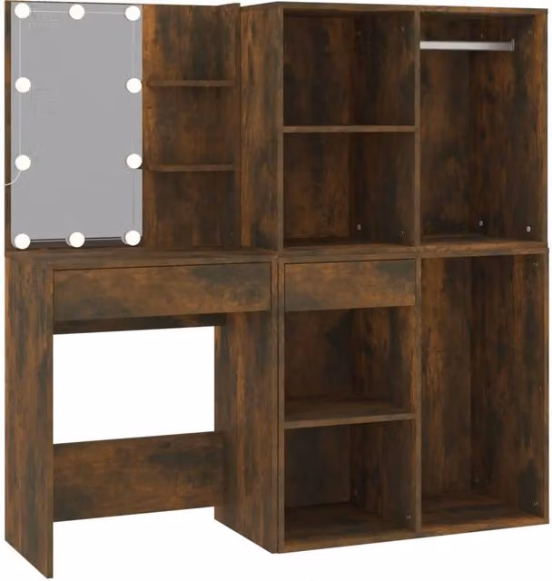 Berkfield Home Hollywood LED Dressing Table with Cabinets in Smoked Oak Brown