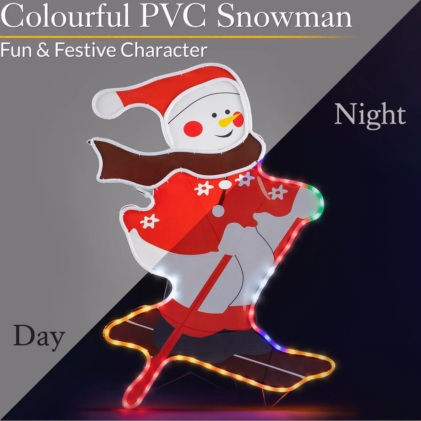 Christow Multicolour LED Rope Silhouette Snowman Freestanding Christmas Decoration – 2