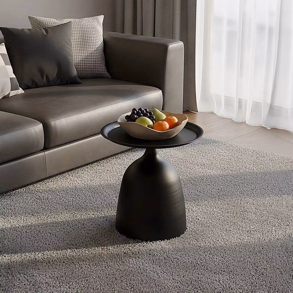 KORVIXA Black Round Side Table with Matt Metal Tray Top, Diameter: 100 cm – 3