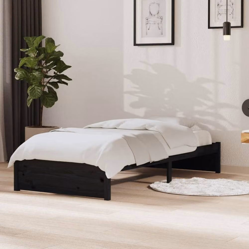 Berkfield Home Black Solid Pine Wood Single Bed Frame W/D/H: 90 x 190 cm – 2