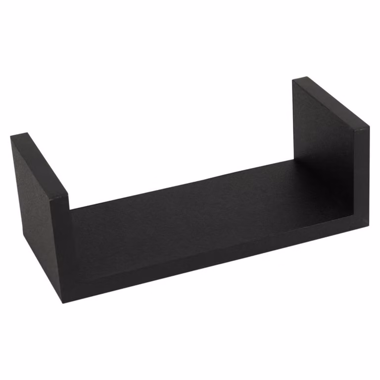 FORGEVIO Set of 3 U-Shaped Floating Wooden Wall Shelves in Black