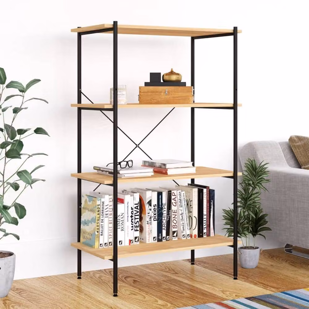 Berkfield Home 4-Tier Industrial Shelving Unit in Black and Oak, W/D/H: 80 x 40 x 130 cm – 2